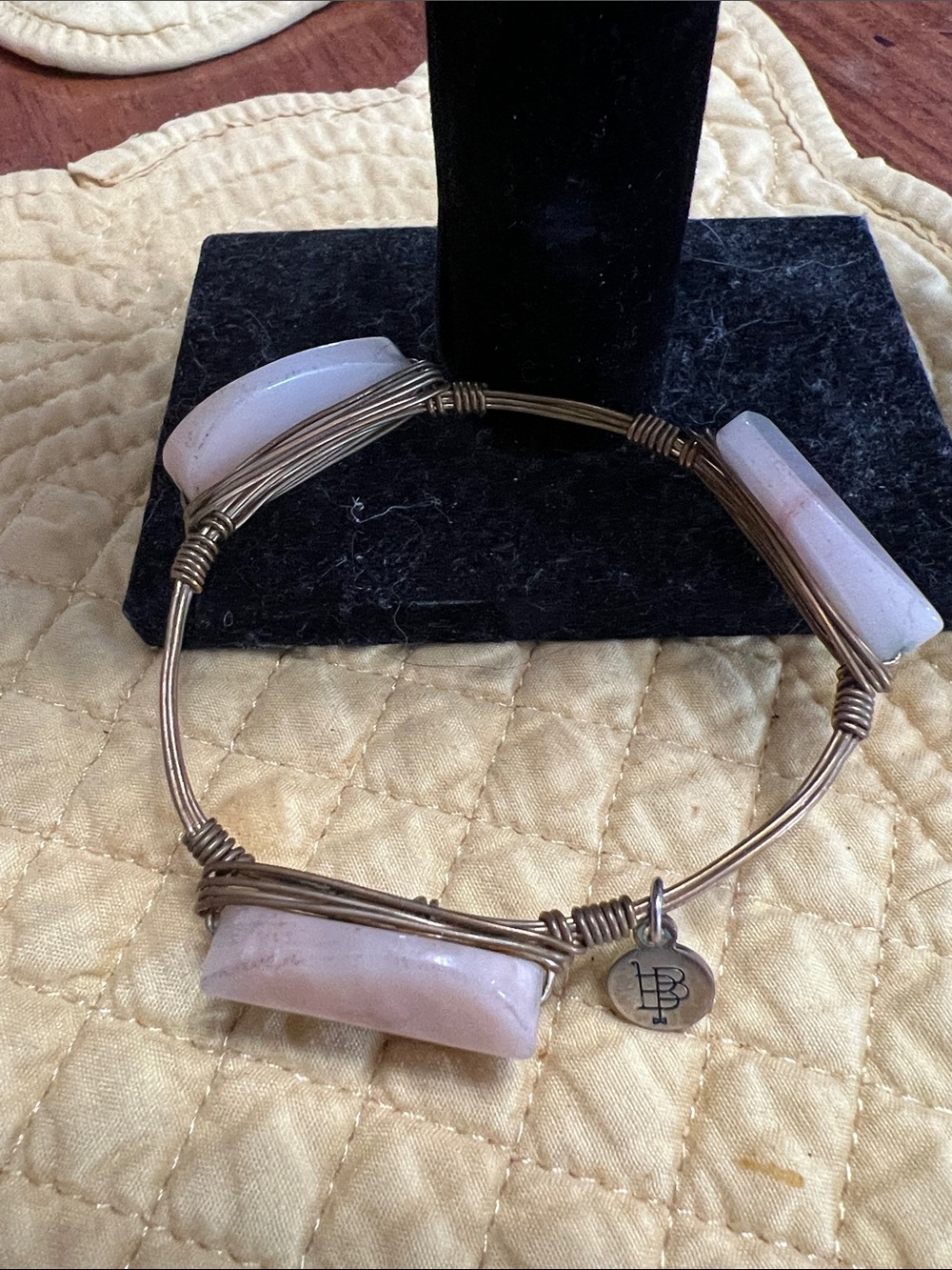 Bourbon and Bowties Wire-Wrapped Bracelet with Pale Pink Stones